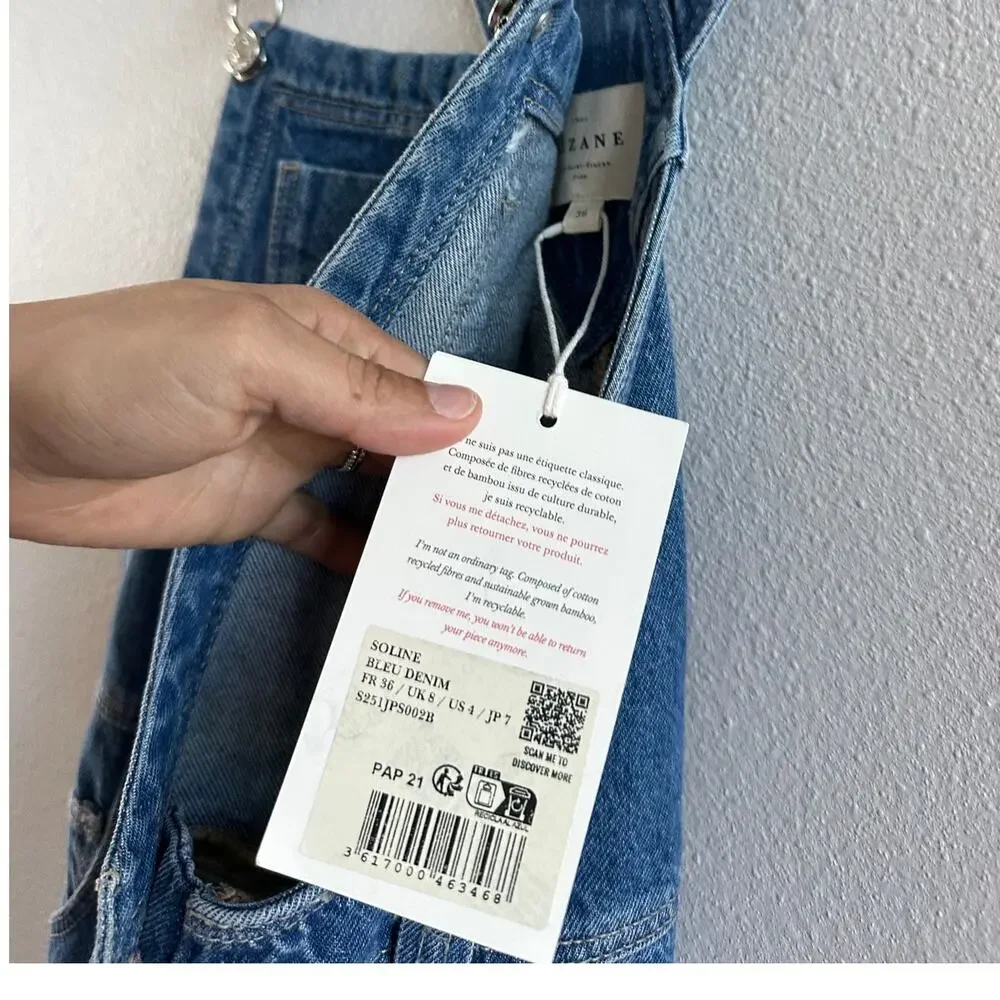 Sezane Soline Overalls  Denim Blue NEW US 4 - Picture 4 of 6